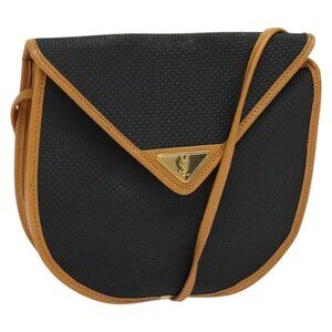 Authentic SAINT LAURENT Shoulder Bag Leather Black Gold